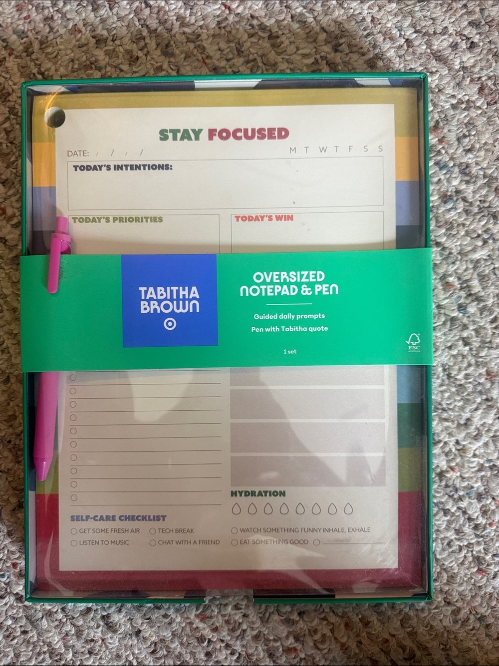 Tabitha Brown Oversized Stay Focused Notepad & Pen - Pink